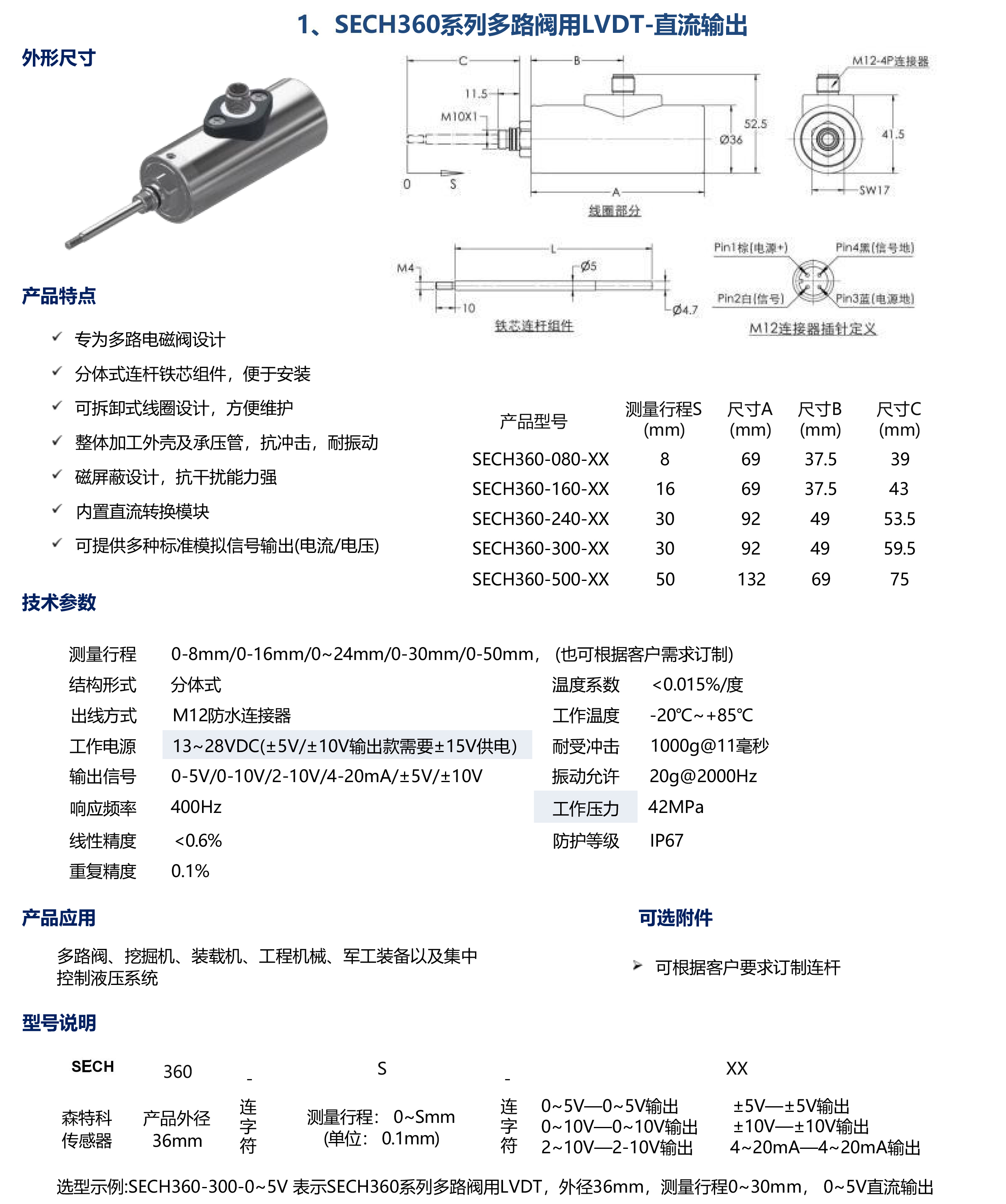 SECH360系列多路阀用LVDT-直流输出