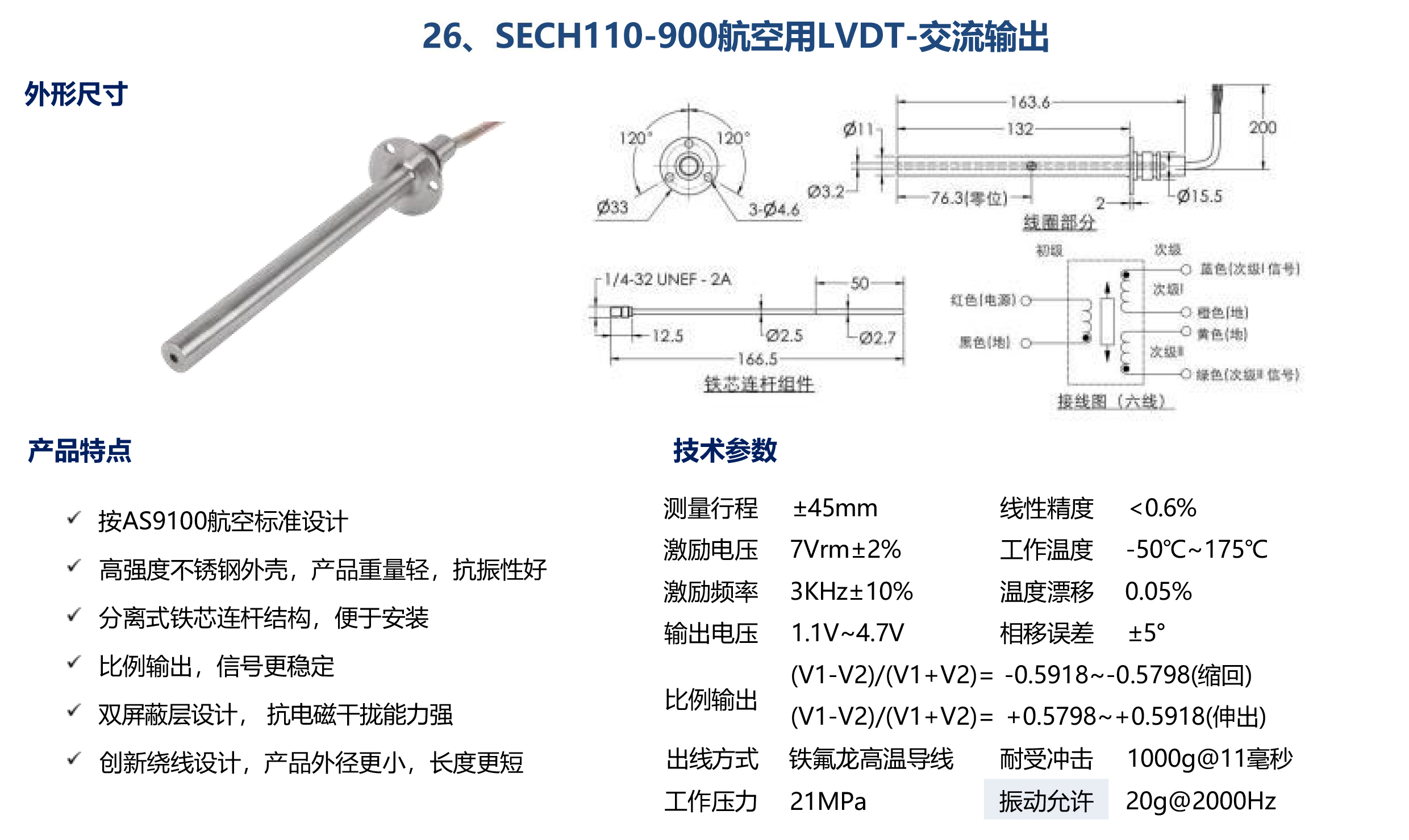SECH110-900航空用LVDT-交流输出