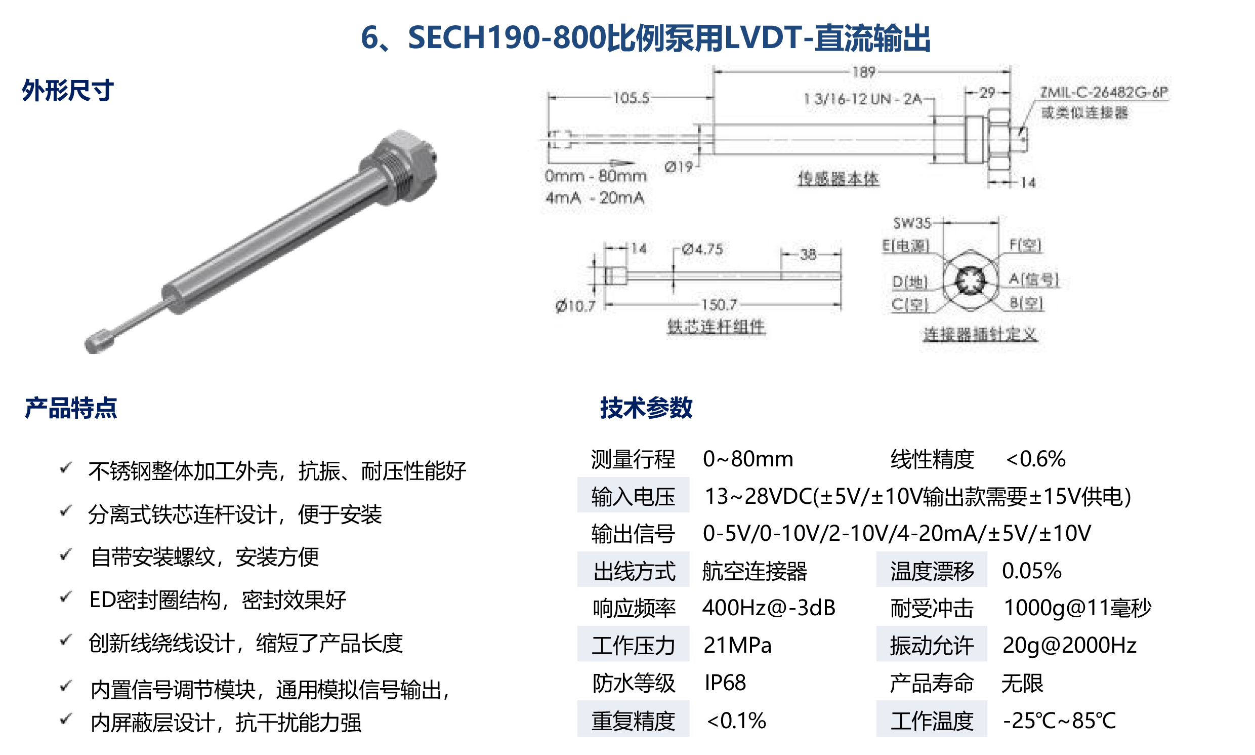 SECH190-800比例泵用LVDT-直流输出